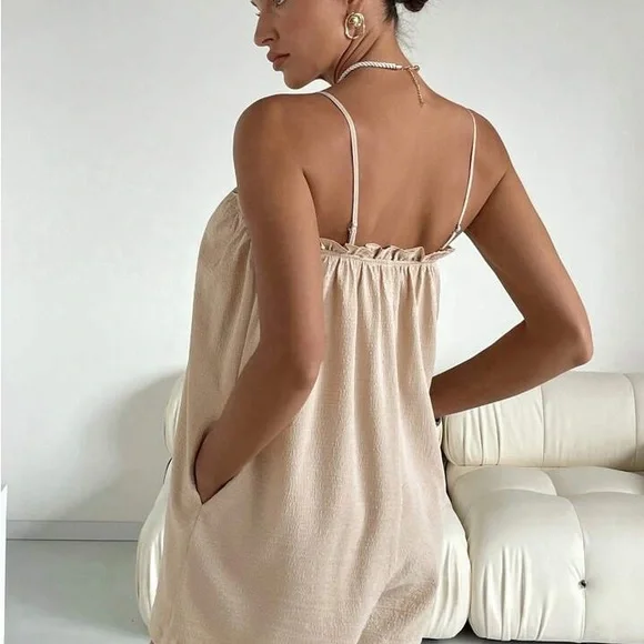 Beige Sleeveless Romper - Picture 2 of 5